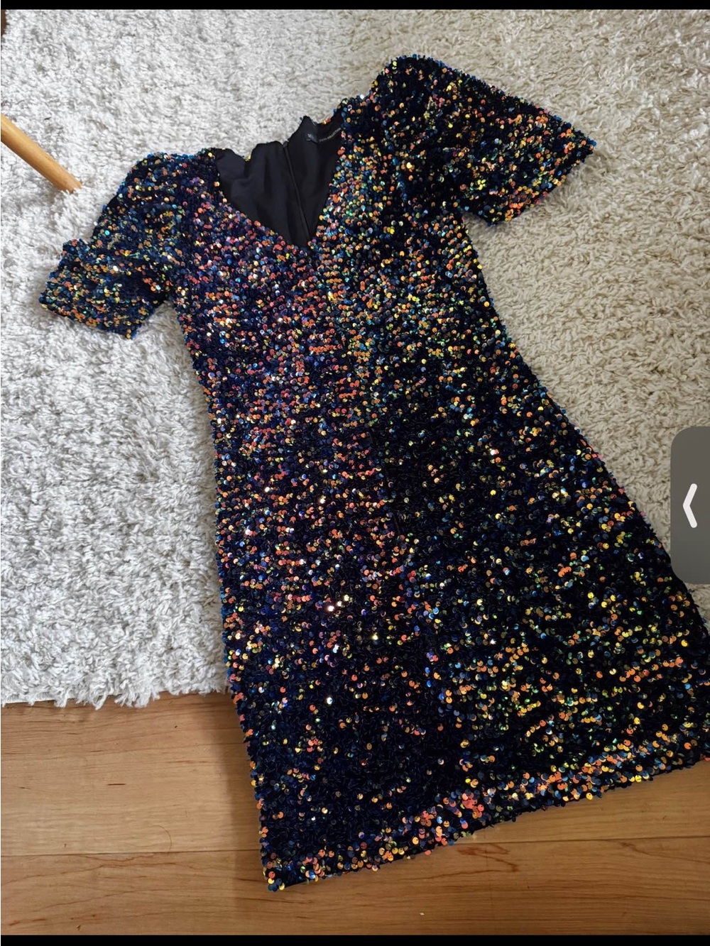 Black Multicolor Sequin V-Neck Short Sleeve Party Dress